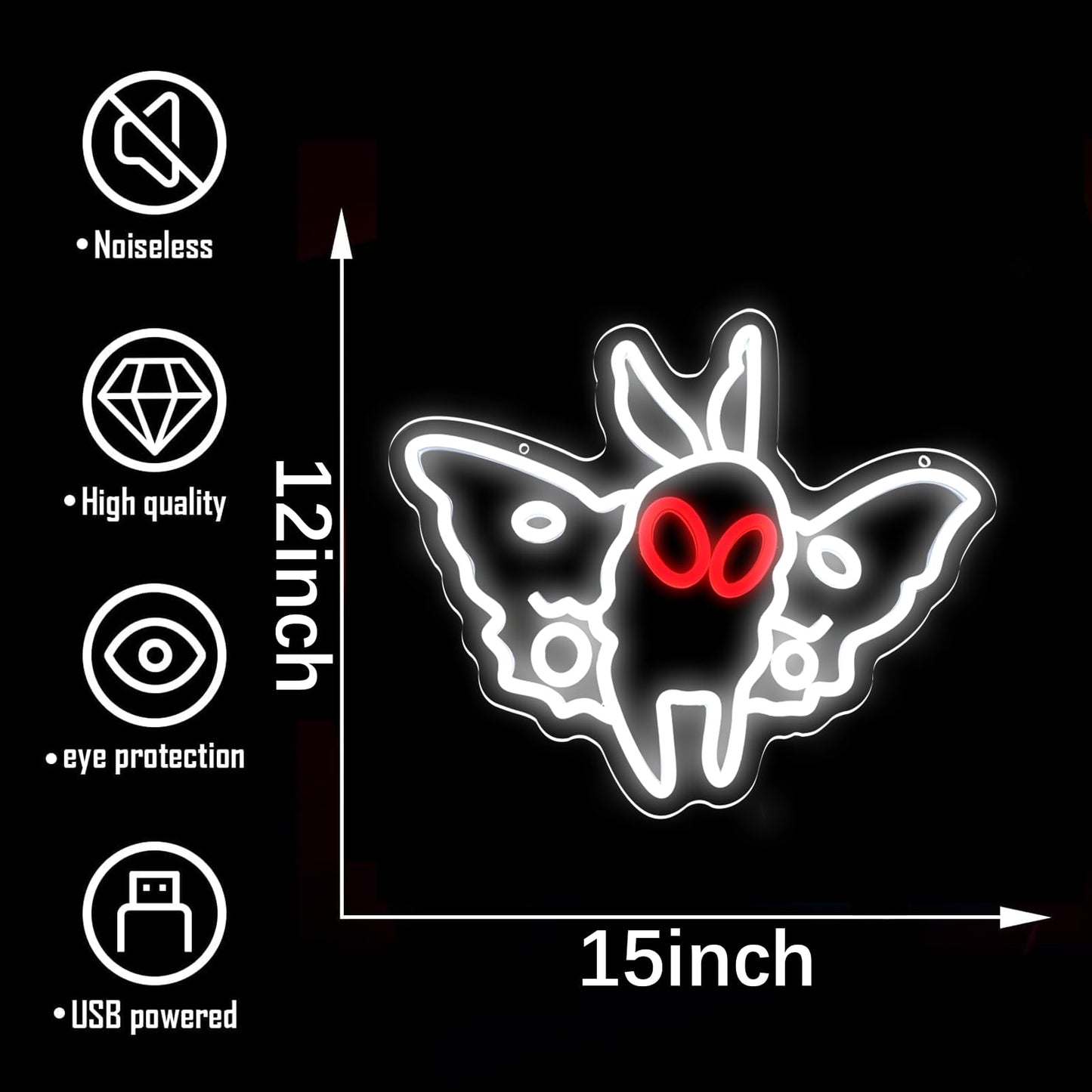 Fuendkf Mothman Neon Signs For Wall Decor  Dimmable Led Neon Light For Bedroom Party Birthday Gifts Usb Power Neon Lights For Man Cave Decoration