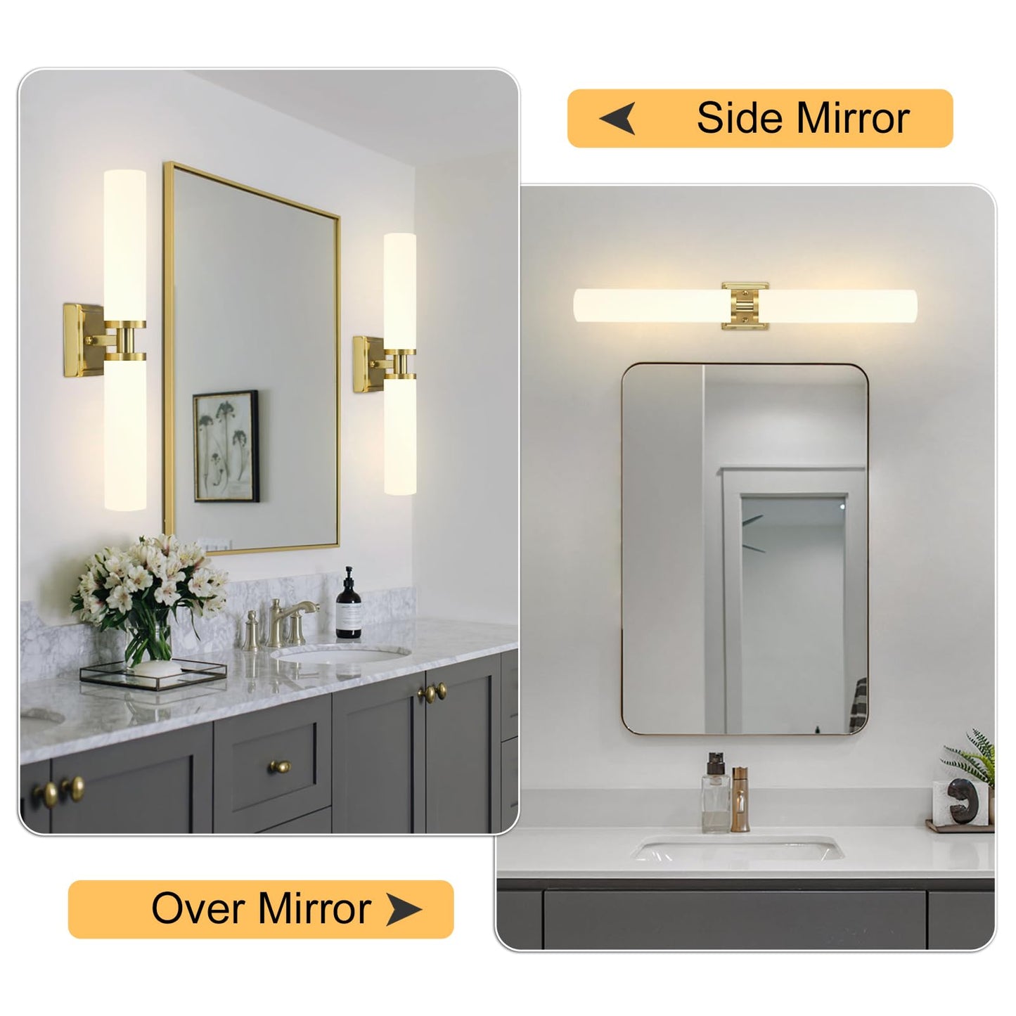 Gold Wall Sconces Set Of Two  Bathroom Sconces With Frosted Glass Shade  Modern Vanity Sconces Lighting Over Mirror  Wall Light Fixtures For Living Room Bedroom Hallway (Bulbs Not Included)