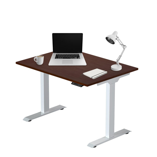 Progressive Desk Stand Up Electric Standing Desk, Compact Home Office Table, White Frame and Dark Cherry MDF Tabletop Prime Ryzer 42" x 24"