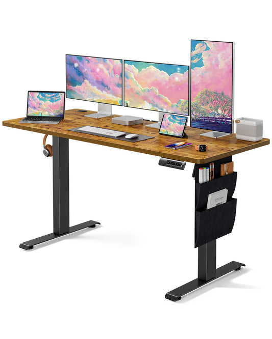 Marsail Electric Adjustable Height Standing Desk with Storage Bag, 55 * 24" Sit Stand Up Desk for Home Office,Computer Gaming Workstation, 4 Memory Height Settings,Cable Manager, and Headphone Hook