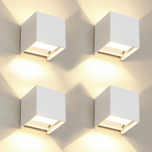 4 Pack Led Outdoor Wall Lights Exterior/Interior 3 Colors Adjustable 15W Wall Light Fixture Ip65 Waterproof Porch Exterior Wall Sconce Modern Outdoor Lighting Square Aluminum White Up And Down Lights