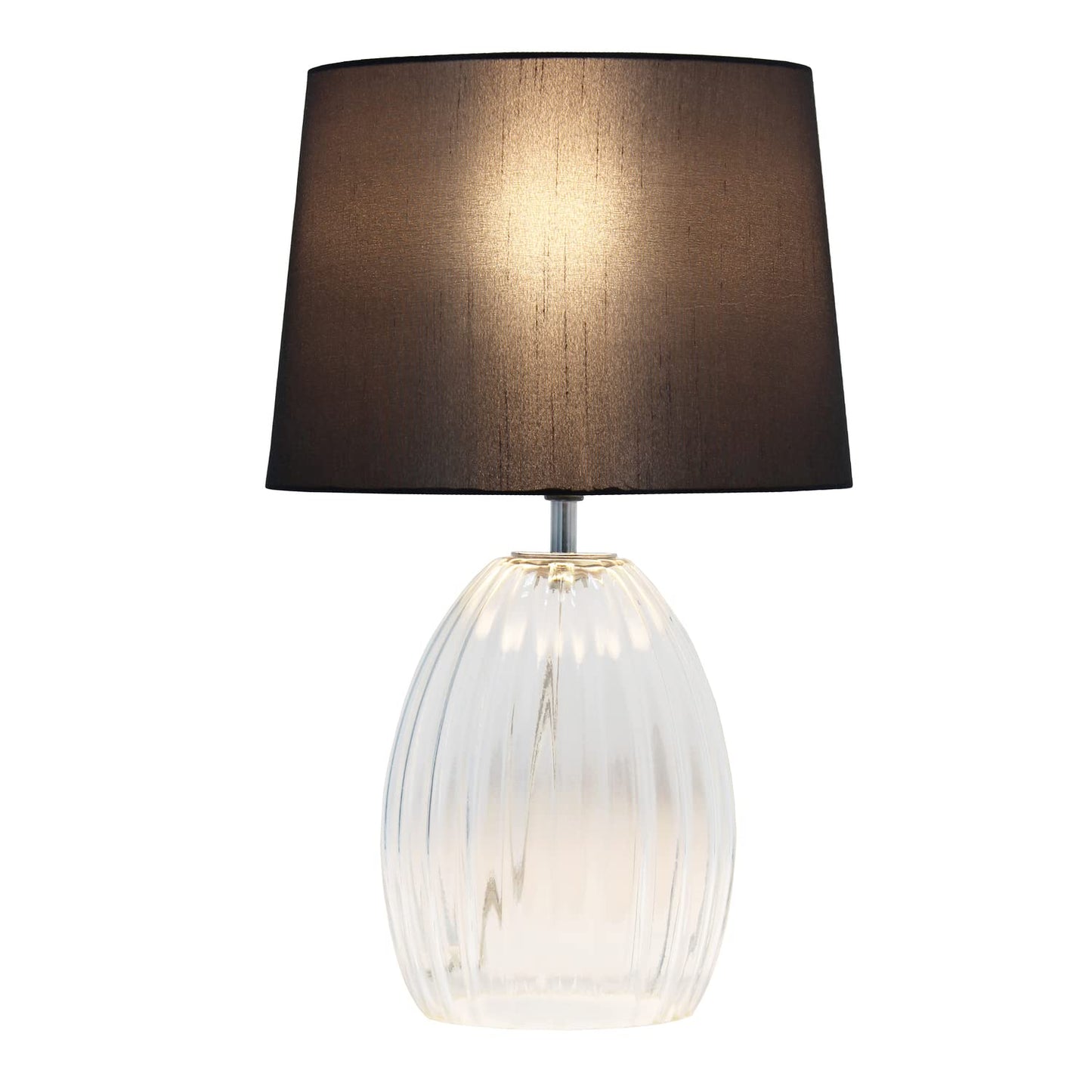 Elegant Designs LT2108-GRY Modern Farmhouse Bedside Table Lamp, 17.63in Ribbed Glass with Gray Fabric Shade, Natural/Light Beige