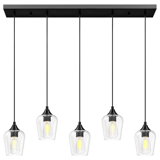 Vonluce 5-Light Pendant Light Kitchen Island  Pendant Light Fixture With 10-55 Height  Modern Pendant Lighting With Wine Glass Shades For Living Room Hallway  Matte Black  Etl Certificated