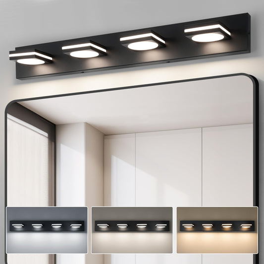 Okeli 4-Light Led Bathroom Vanity Light Fixtures  Matte Black Modern Bathroom Wall Lighting Fixtures Over Mirror (3Cct  3000K-6000K)