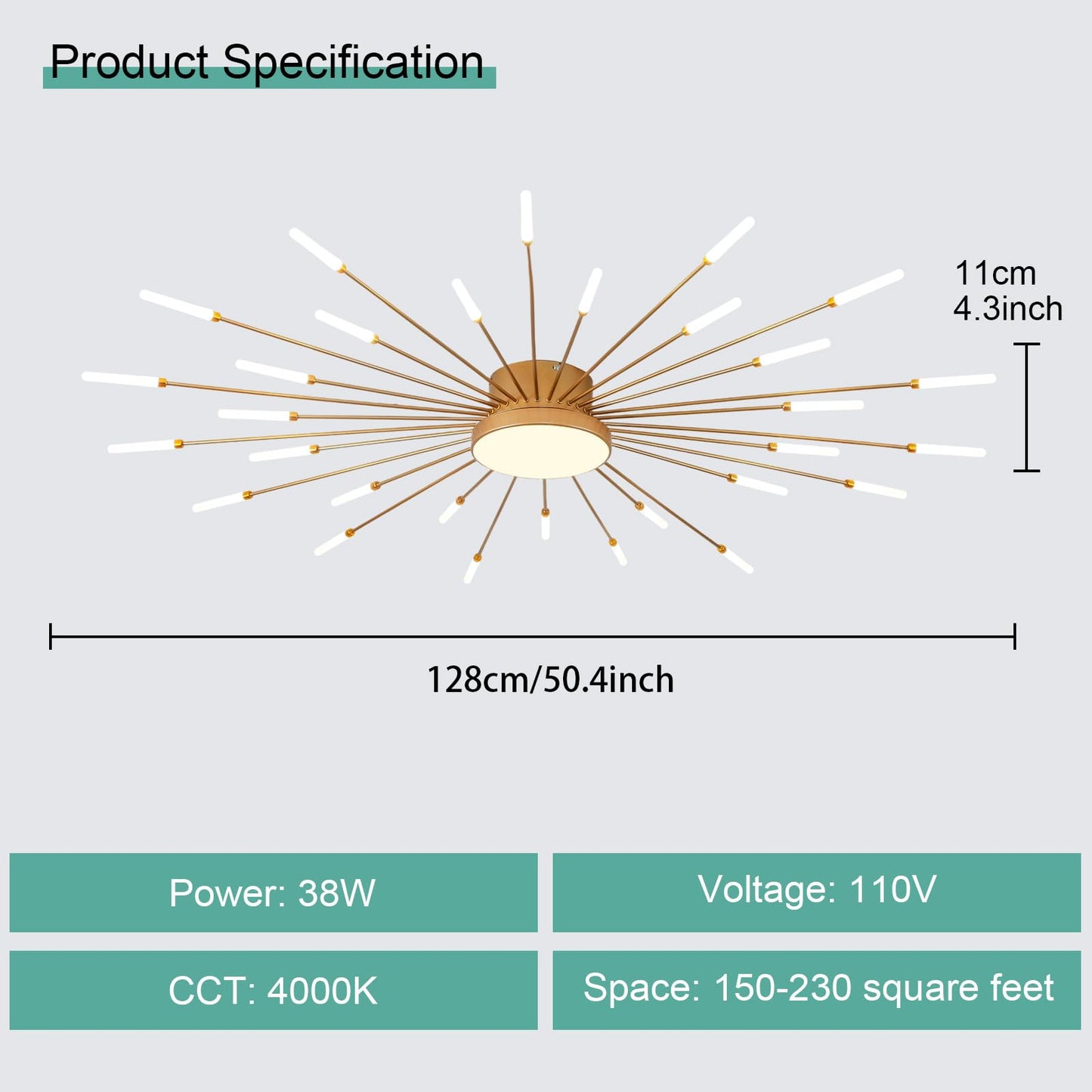 Ziidoo Modern Ceiling Light 30+1 Lights Metal Firework Designed Chic Led Lighting Fixture For Farmhouse Kitchen Dining Room Bedroom Hallway Living Room (Gold And Dark Gold)