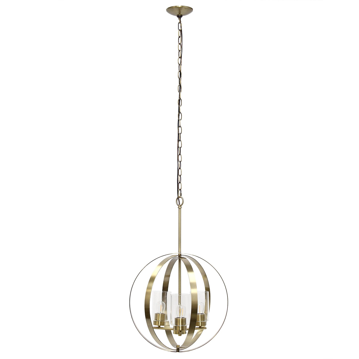 Elegant Designs 3-Light Pendant - Modern Metal & Glass, 18in Antique Brass, Model PT1021-ABS, Ideal for Kitchen, Foyer, Living Room