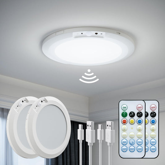 Jackyled 2 Pack New Upgraded Rechargeable Motion Sensor Ceiling Light With Remote Control 10000Mah Battery Operated Closet Light Magnetic Led Shower Lights Ceiling Lamp For Pantry Shed Hallway Porch