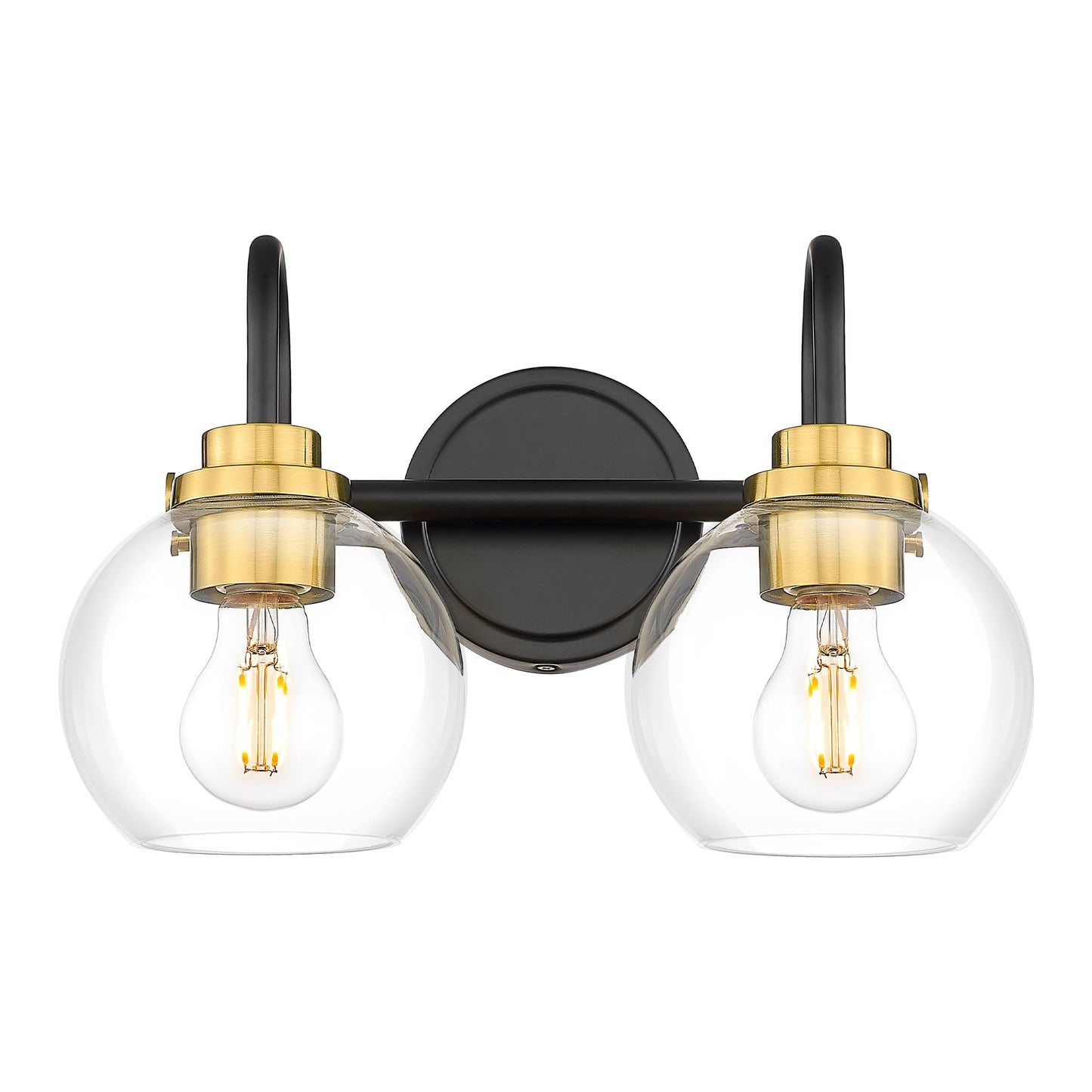 Audickic Bathroom Light Fixtures  2-Light Black And Gold Vanity Lights With Globe Clear Glass  Modern Vanity Lighting Fixtures Over Mirror  Ad-22280-2W-Kg