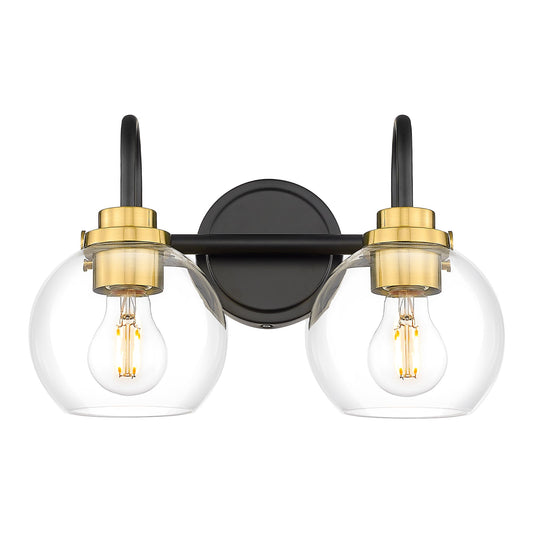 Audickic Bathroom Light Fixtures  2-Light Black And Gold Vanity Lights With Globe Clear Glass  Modern Vanity Lighting Fixtures Over Mirror  Ad-22280-2W-Kg