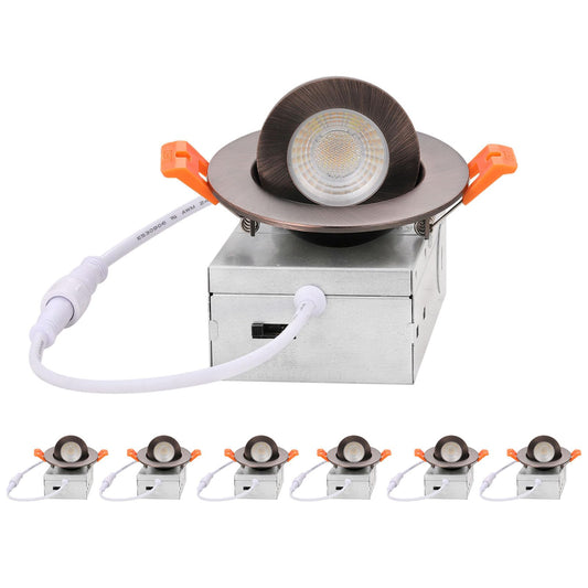 Zyc Gimbal Led Recessed Lighting - 3 Inch 5Cct 7W 360 Rotation Adjustable Eyeball Light Led Swivel Spotlight Directional Sloped Ceiling Light Dimmable Canless Wafer Downlight Pack Of 6 Bronze.
