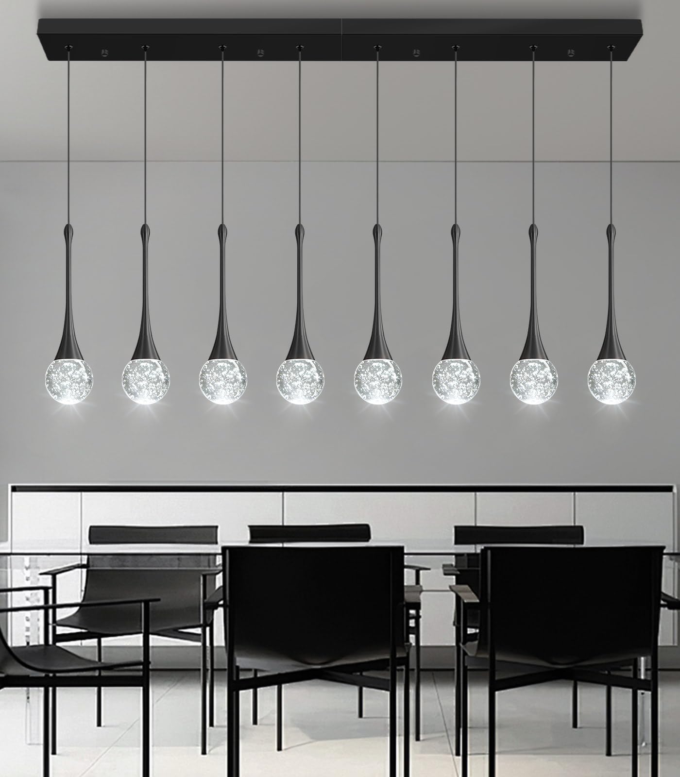 8 Light Modern Glam Crystal Rectangular Chandelier For High Ceiling Led Dimmable Ceiling Pendant Light Kitchen Island Staircase Foyer Enterway Living Room Chandelier Lighting Antique Black