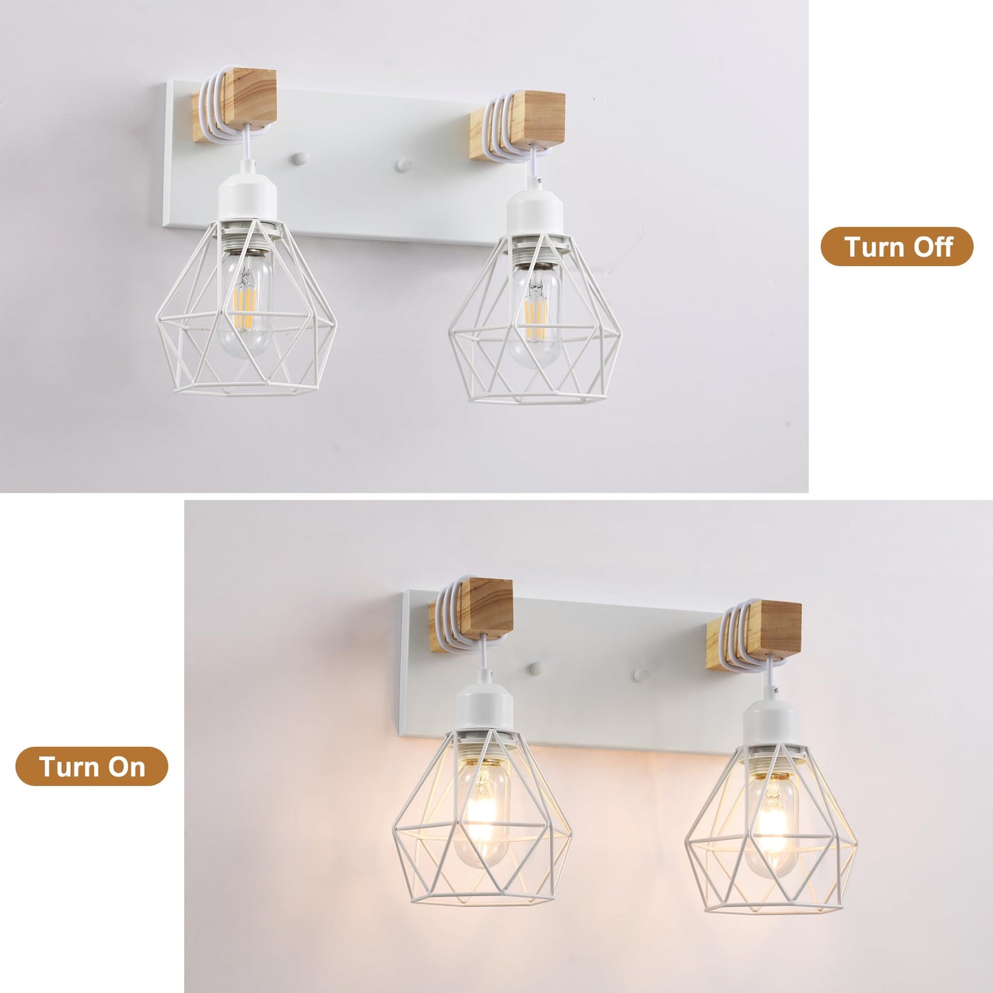 White Bathroom Vanity Light Fixtures  2-Light Wood Bathroom Light Fixtures Over Mirror  Rustic Sconces Wall Lighting With Elegant Metal Lampshade For Living Room  Bedroom  Hallway