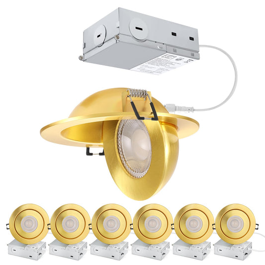 Popanu 4 Inch Led Recessed Light - 9W Gold Gimbal Recessed Lighting Canless Soffit Swivel Eyeball 90 Tilt Wafer Slope Ceiling Adjustable Spotlight Dimmable For Accent Lighting Gold 6 Pack