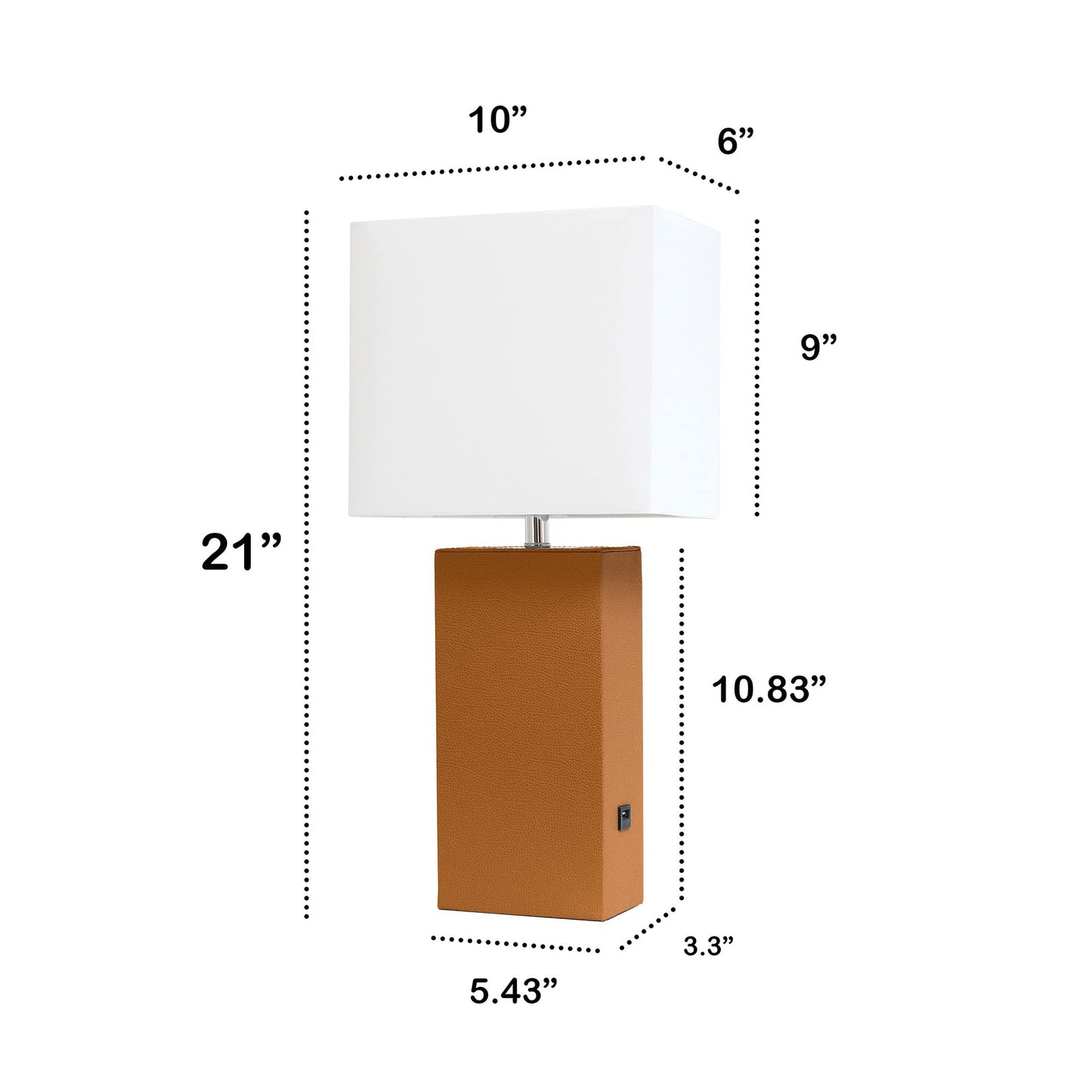 LALIA HOME Bedside Table Lamp with USB Charging Port, 21in, Tan, MDF & Leather (PVC), Model LHT-3012
