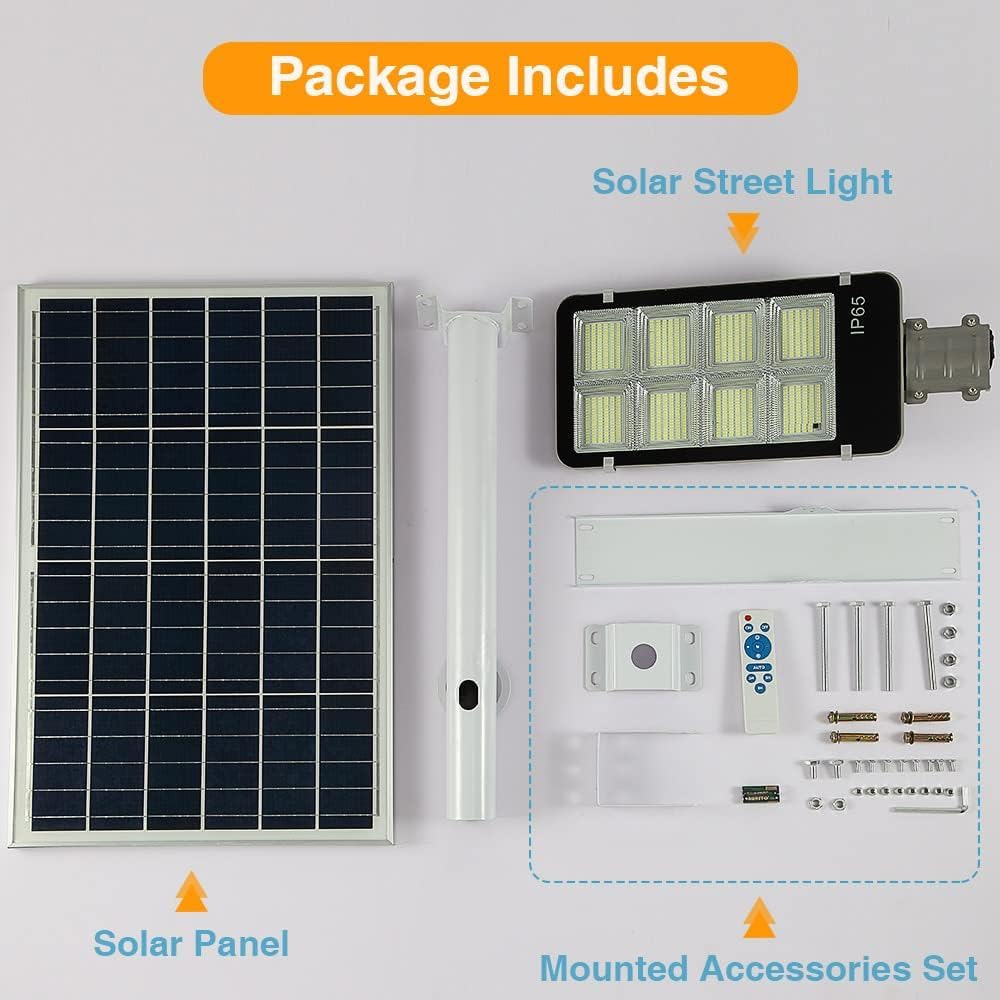 Dengmall 8000W Led Solar Street Lights Outdoor  Dusk To Dawn Security Flood Light With Remote Control  Wireless  Waterproof  Perfect For Yard  Parking Lot  Street  Garden And Garage