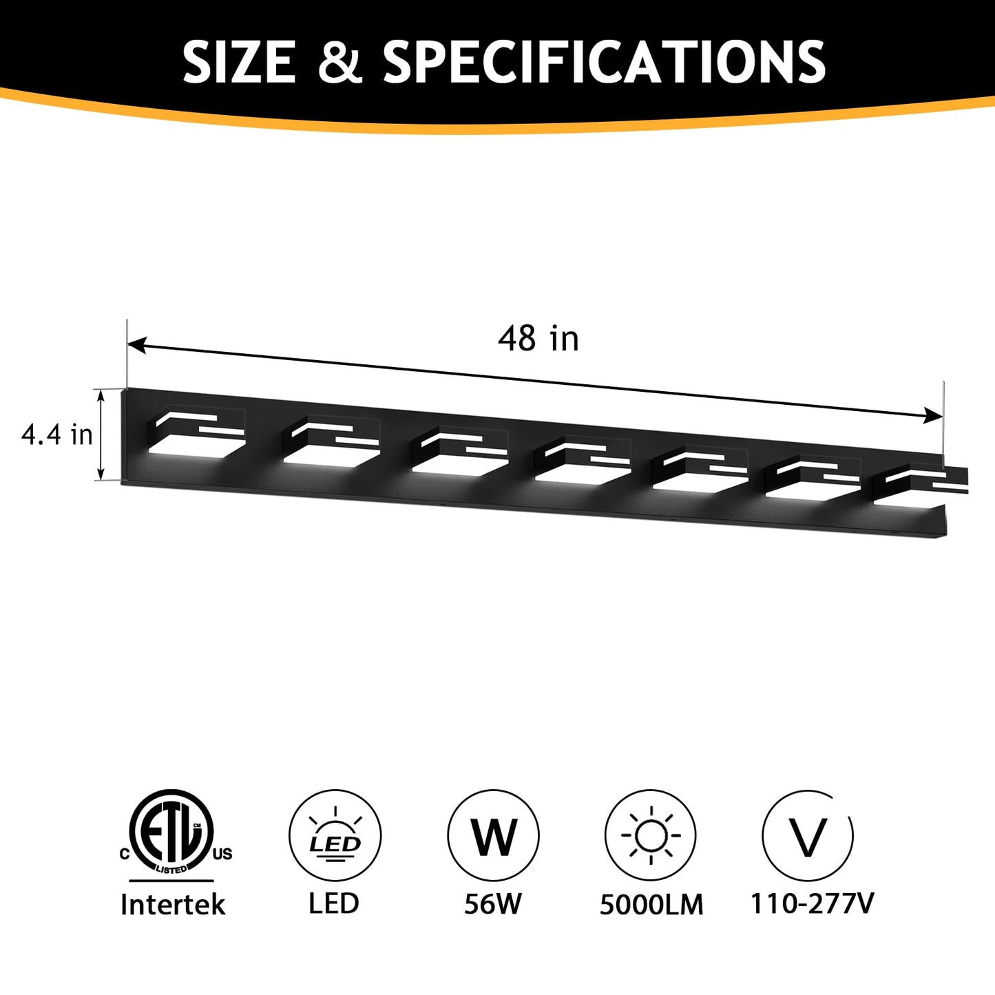 Lkhf Led Modern Bathroom Vanity Light Fixtures 7-Light 5Cct Dimmable Matte Black Vanity Lights For Bathroom Lighting Fixtures Over Mirror  With 350?Rotatable Acrylic Heads  48-Inch