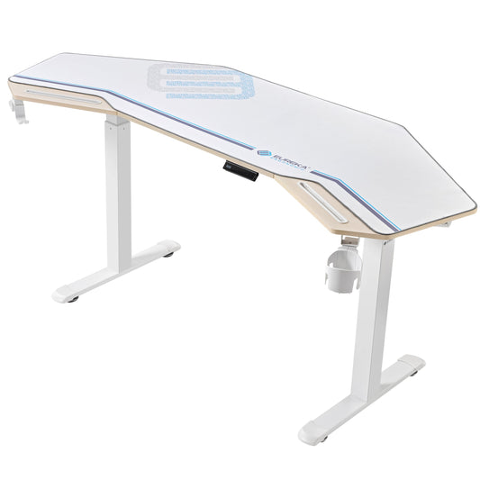 EUREKA ERGONOMIC Standing Desk, 72" Electric Adjustable Height Desk,Wing Shaped Computer Desk Large Music Studio Table, Dual Motor&Slot, Maple