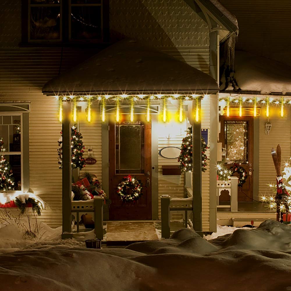 Kwaiffeo Warm White Icicle Lights Outdoor  40-Tube Meteor Shower Lights For Christmas Thanksgiving New Year Party Yard Wedding Decor  Equivalent To 5 Sets Of 8-Tubes
