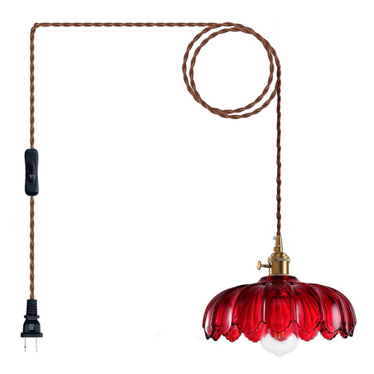 Xzhgcee Plug In Pendant Light: Hanging Light Plug In Fixture Red Glass Hanging Lamp  Pendant Lighting For Kitchen Island  Bedroom  Dining Room  Living Room  E26 No Bulb