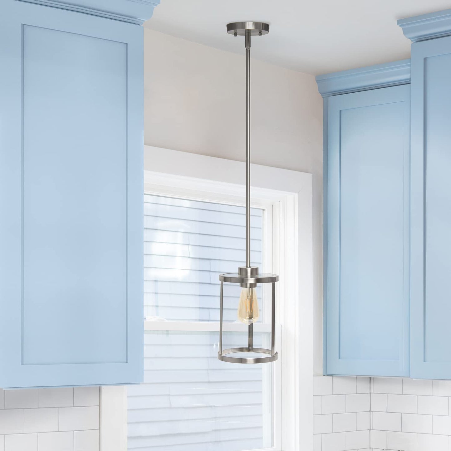 Elegant Designs Pendant Light, 1-Lt Metal & Clear Glass, Brushed Nickel, 9.25in Adjustable, Model PT1010-BSN