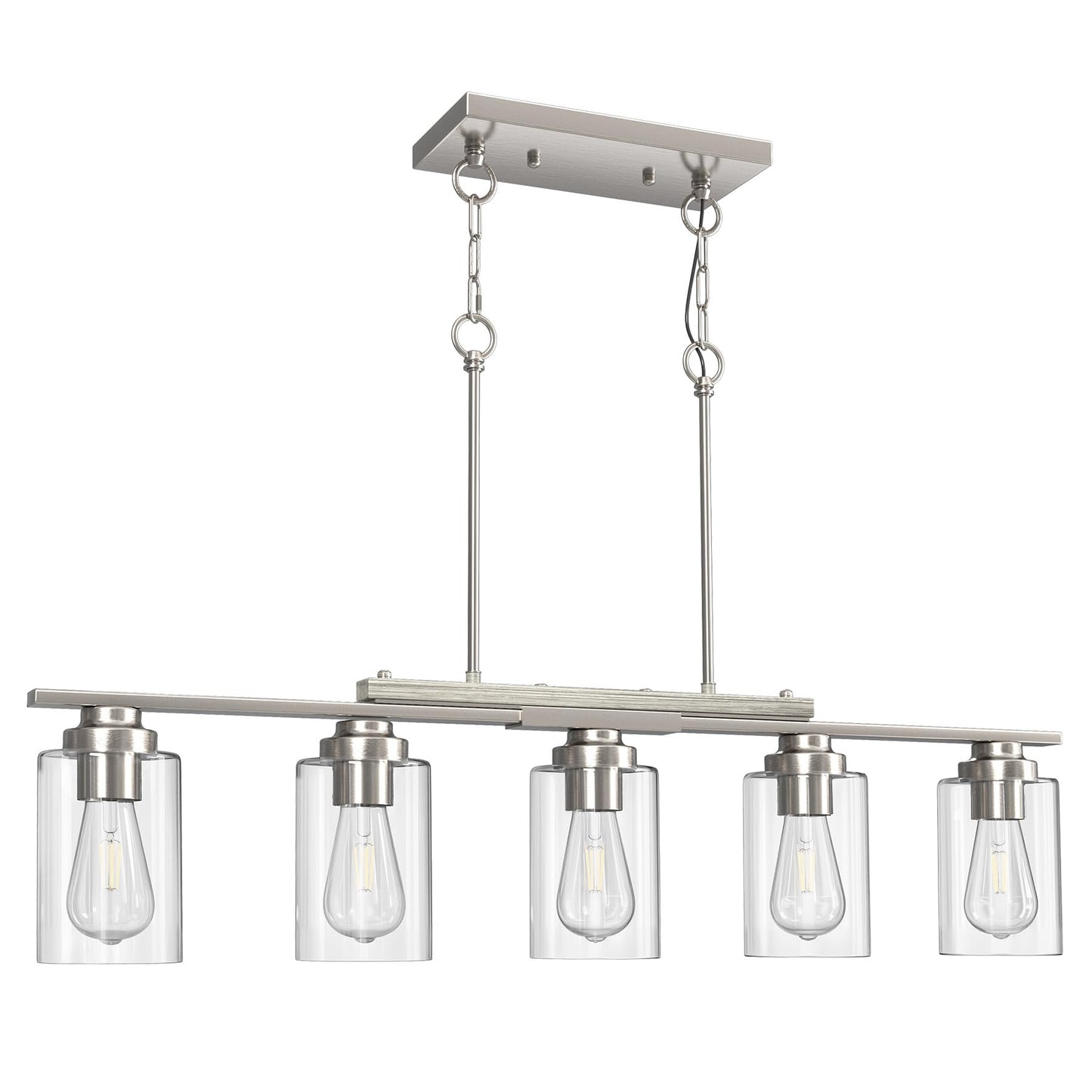 Vonluce Kitchen Island Lighting  5-Light Dining Room Light Fixture Over Table With Glass Shade And Adjustable Rods  Farmhouse Linear Chandelier For Kitchen Island  Brushed Nickel  Etl Certificated