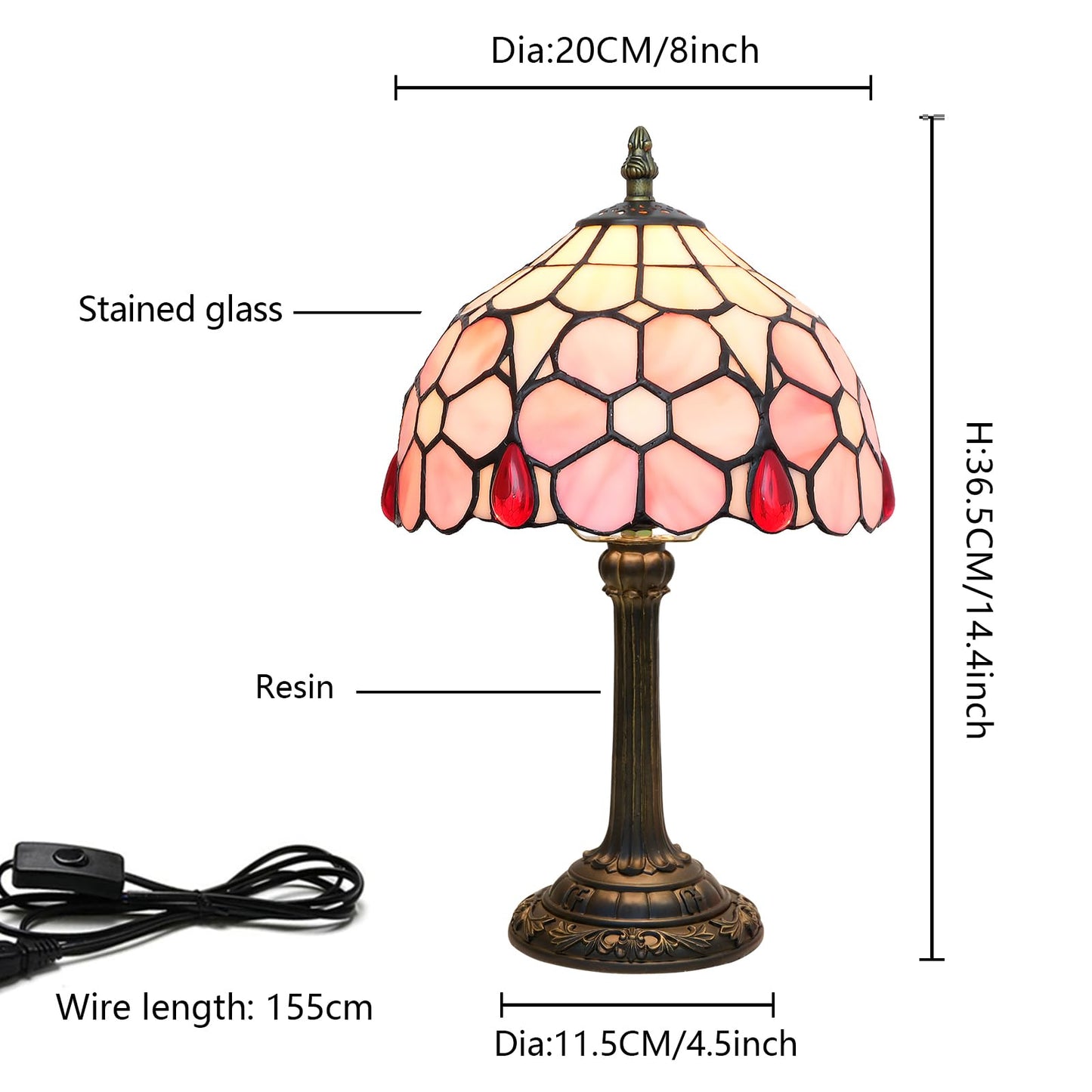 Wecrejoni Tiffany Lamp Stained Glass Lamp Small Bedside Table Lamps For Living Room Bedroom Dorm Kitchen Home Decor Festival Birthday Gift Cherry Blossoms