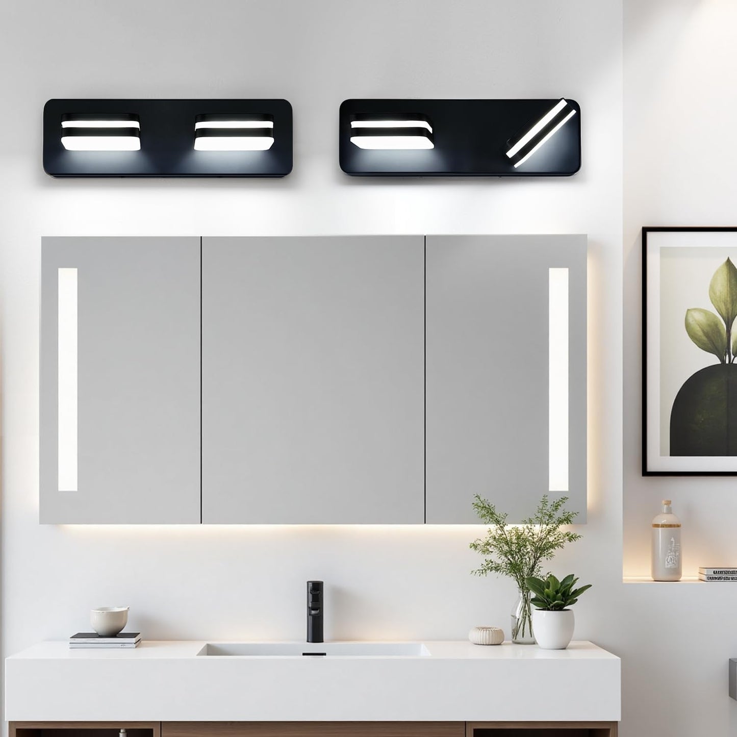 1000Lm Led Modern Bathroom Vanity Light Fixtures  360?Rotate Acrylic Matte Black Vanity Lights For Bathroom  Modern Wall Lighting Fixtures Over Mirror Kitchen Living Room (Natural White Light 5000K)