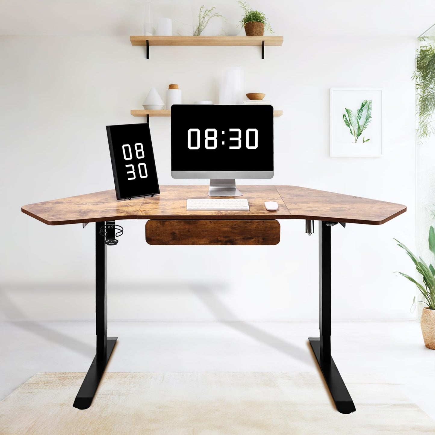 Fromann 71Inch Height Adjustable Standing Sit Stand Up Desk L Shaped Corner Desk with LED Handset, Electric Ergonomic Desk