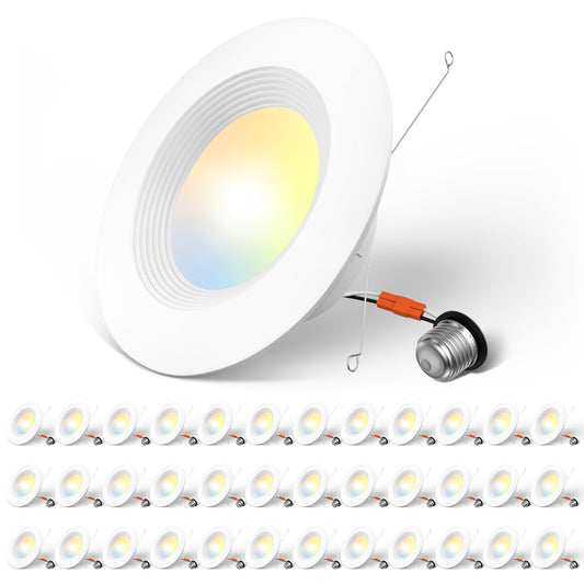 Amico 5/6 Inch 5Cct Led Recessed Lighting 36 Pack  Dimmable  Ic Rated  12.5W=100W  950Lm Can Lights With Baffle Trim  2700K/3000K/4000K/5000K/6000K Selectable  Retrofit Installation  Etl & Fcc