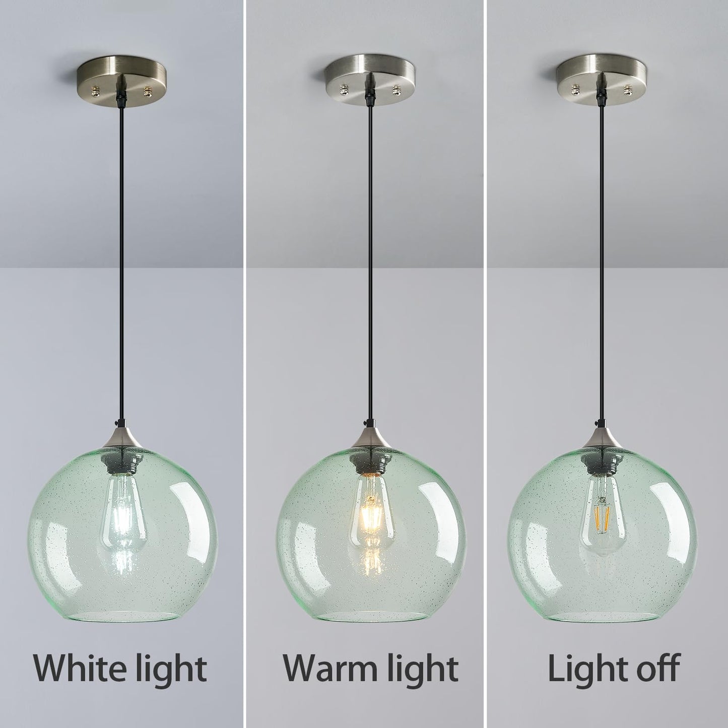 Lbsqj Light Green Glass Pendant Lights Kitchen Island Globe Pendant Light Fixtures Modern Pendant Lighting For Bedroom Living Dining Room Light Fixture (9.84 In  3 Pack)