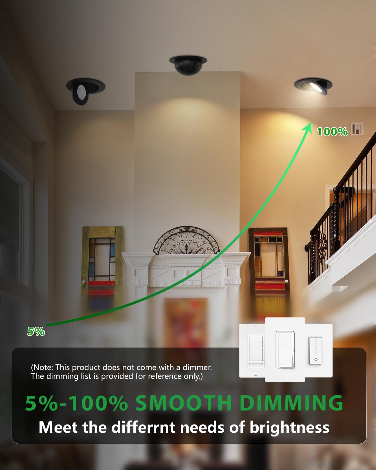 Zouzai 6 Inch 5Cct Gimbal Black Led Recessed Lights  360+90 Adjustable Directional Recessed Lighting  2700K-5000K Dimmable Retrofit Eyeball Can Lights With Jbox  Etl&Energy Star(Black 6 Pack)