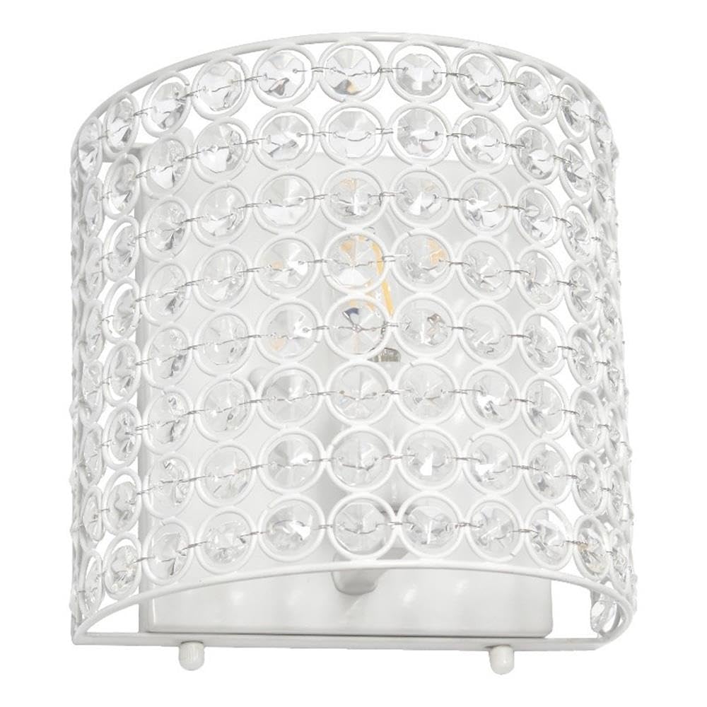 Elegant Designs Wall Sconce Lighting Fixture, 1-Light Crystal and Metal, 8in x 4.75in x 8.25in, White, Model SC1000-WHT