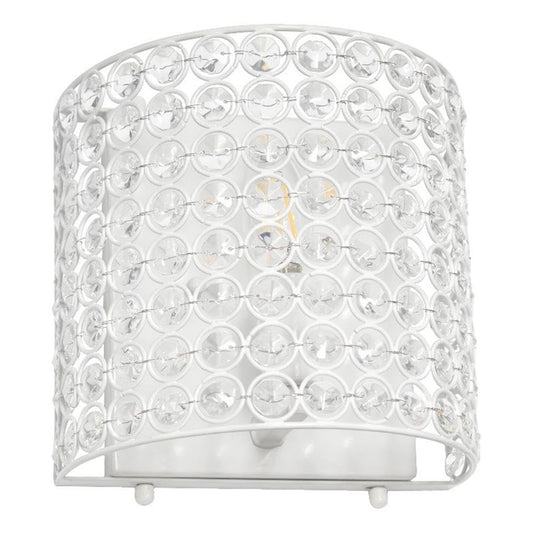 Elegant Designs Wall Sconce Lighting Fixture, 1-Light Crystal and Metal, 8in x 4.75in x 8.25in, White, Model SC1000-WHT