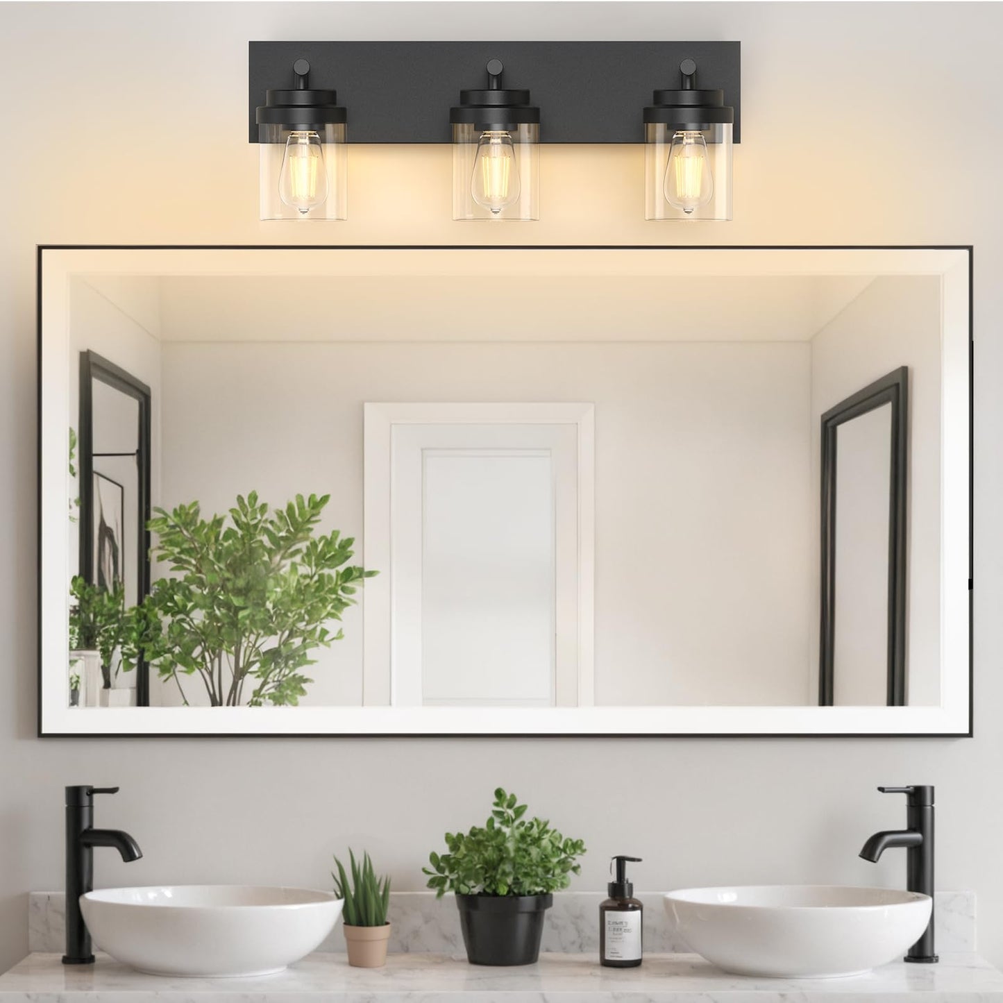Izorro Bathroom Vanity Light Fixture  3-Light 22 Inch Matte Black Bathroom Light Fixtures Over Mirror  With Clear Glass Shade  Modern Farmhouse Vanity Lights  Rustic Restroom Lighting Fixtures