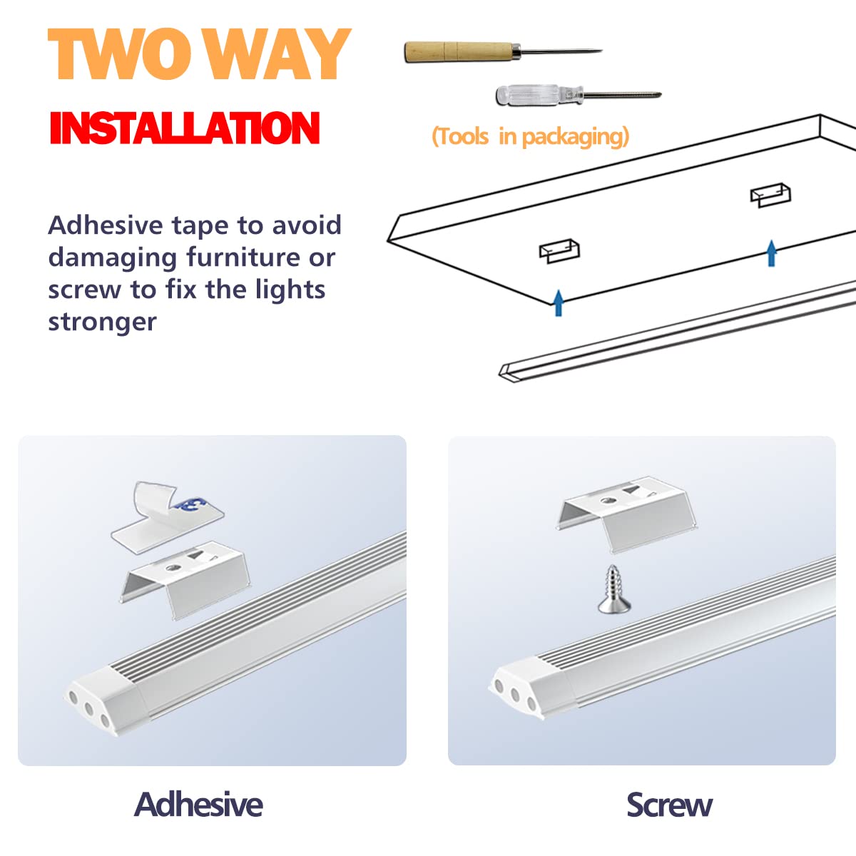 MYPLUS LED Under Cabinet Lighting Kit, 6pcs 12in Light Bar, Warm White 3000K, Aluminum, 1260 Lumen
