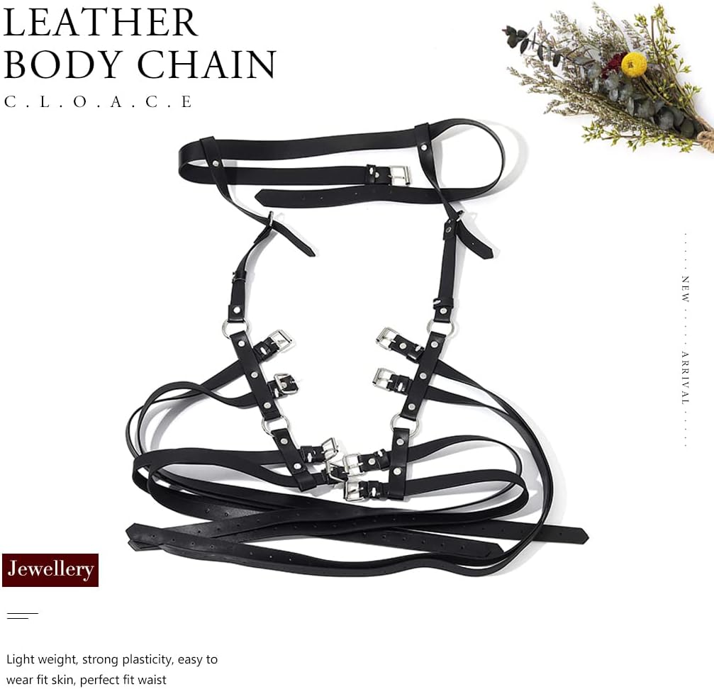 CLOACE Punk Leather Waist Chain Black Body Chains Belly Chain Layered Thigh Leg Garter Belts Sexy Rave Body Jewelry Accessories for Women