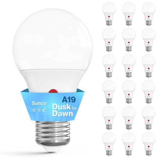 Sunco 18 Pack Dusk To Dawn Led Outdoor Light Bulb A19  Photocell Automatic For Exterior Lighting  800 Lm  9W (60W Eqv.)  5000K Daylight  Auto On/Off Sensor  Ip65 Rated Ul.
