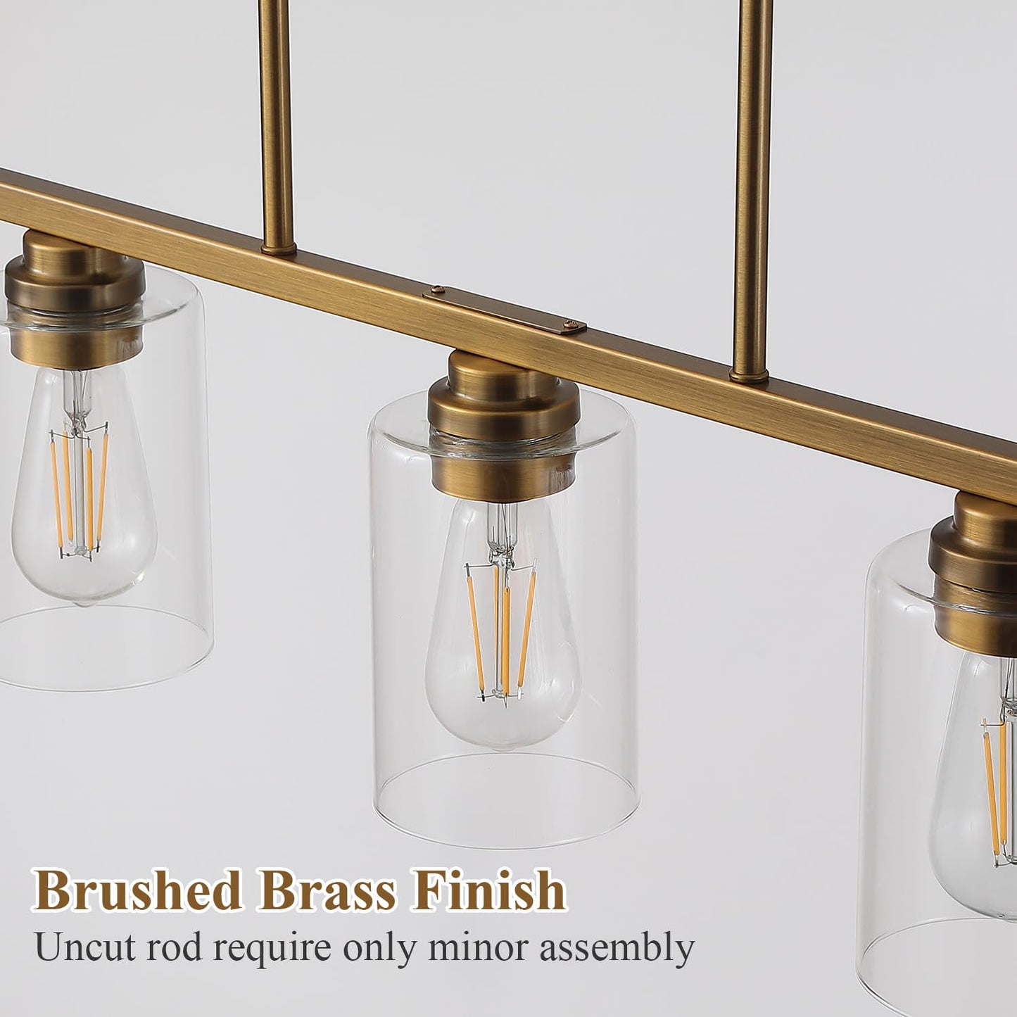 Mecgirn Island Light For Kitchen  Brushed Brass Dining Room Light Fixture Over Table  5-Light Linear Chandelier Pendant Lighting For Dining Table Kitchen Island Living Room