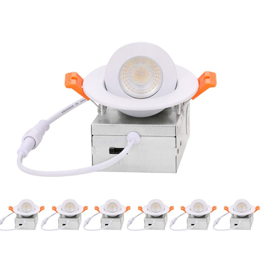 Zyc Gimbal Led Recessed Lighting - 3 Inch 5Cct 7W 360 Rotation Adjustable Eyeball Light Led Swivel Spotlight Directional Sloped Ceiling Light Dimmable Canless Wafer Downlight Pack Of 6 White.