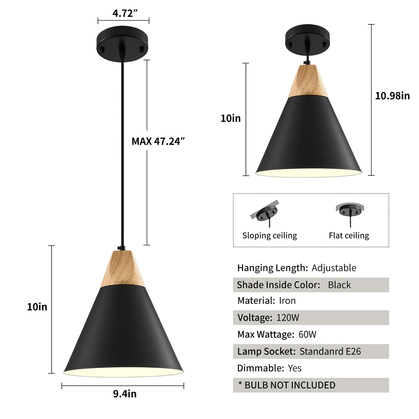 Sesiment Modern Pendant Lights  3 Packs 9.4Inch Black Pendant Light  Kitchen Pendant Lights  Farmhouse Pendant Light For Kitchen  Living Room  Bar  Bedroom  Office