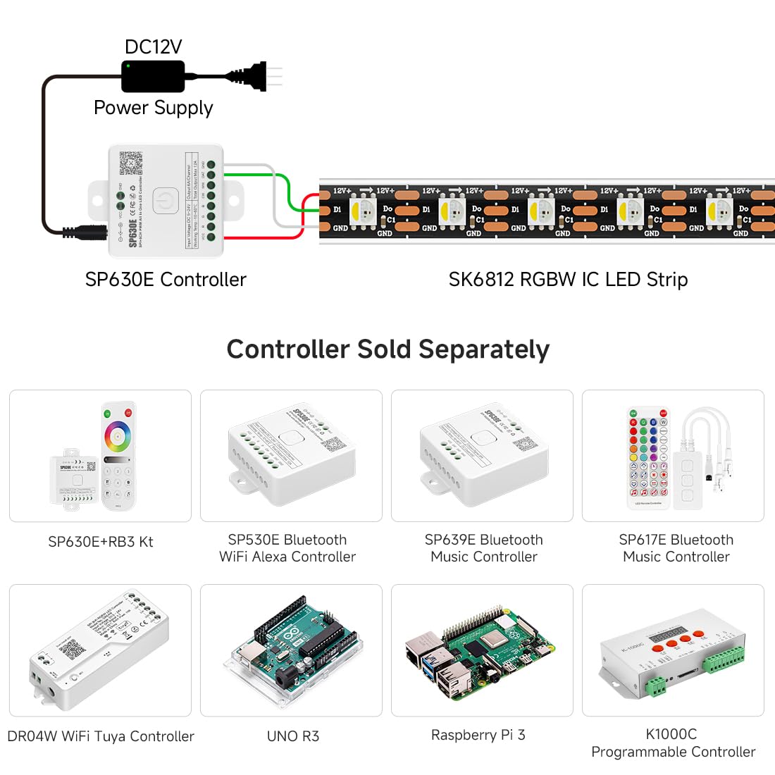 Btf-Lighting Sk6812(Similar Ws2812B) Rgbw Rgb+Cool White(6000K) Individually Addressable Dc12V 16.4Ft 60Led/M 4 Colors In 1 Light Dream Color Led Strip Ip68 White Pcb(No Adapter Or Controller)