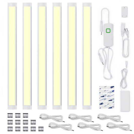 MYPLUS LED Under Cabinet Lighting Kit, 6pcs 12in Light Bar, Warm White 3000K, Aluminum, 1260 Lumen