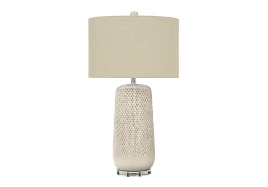Monarch Specialties I 9605 Table Lamp, Cream Ceramic, Beige Shade, 17inL x 17inW x 31inH