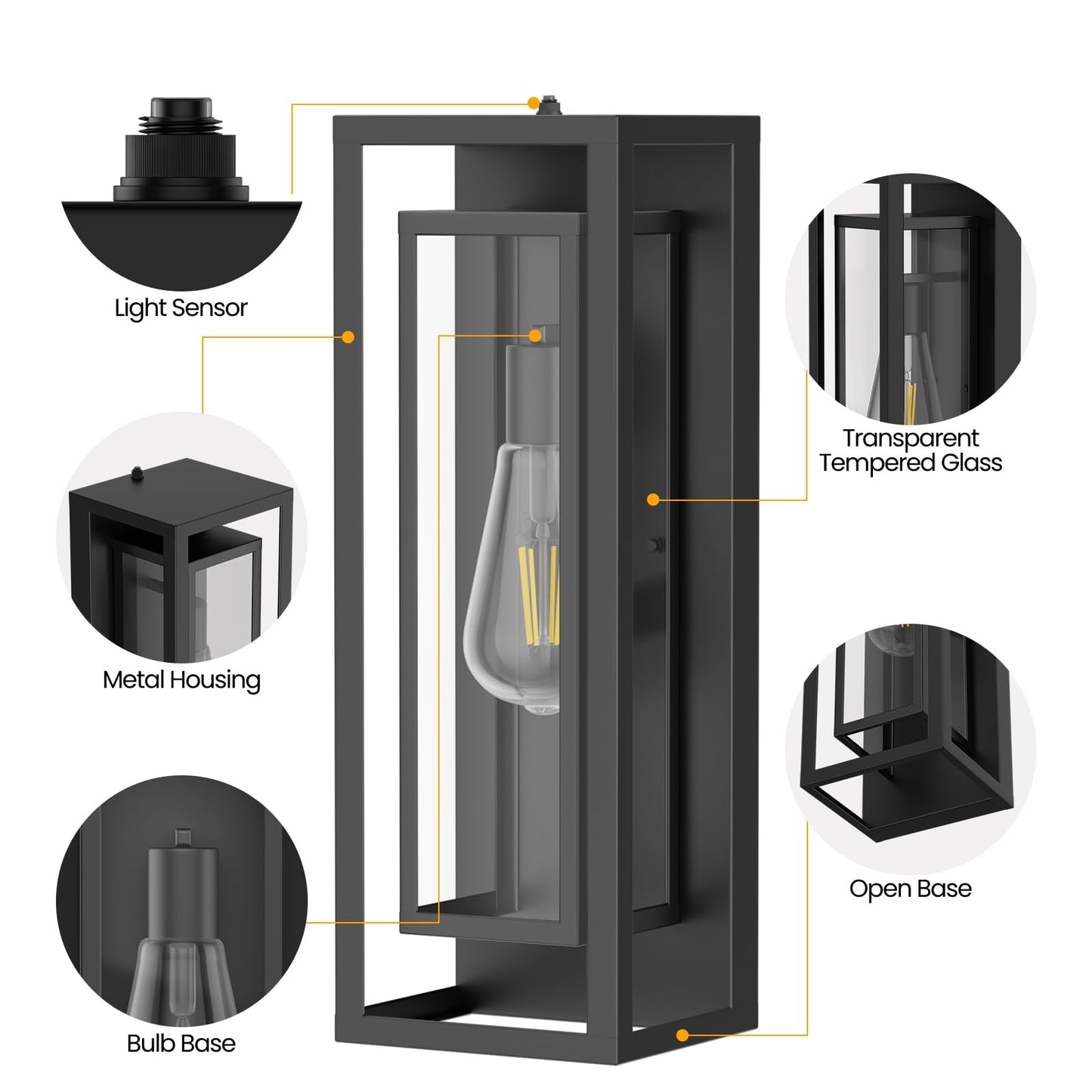 Aibisdo 18In Large Dusk To Dawn Outdoor Wall Light -2 Pack  Waterproof Outdoor Garage Lighting Fixtures With Clear Glass Shade  Auto On/Off Porch Light For Patio  Garage  Front Door(Black)