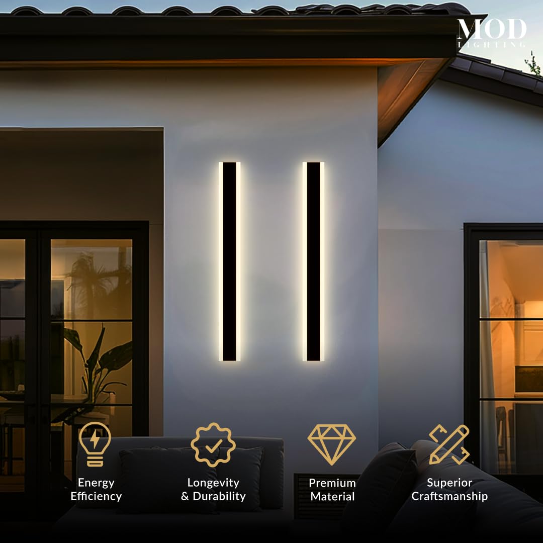 ?????? ???????????????? Haylen | Waterproof Outdoor Wall Light  Led Dimmable With Remote 3000K-6000K  Long Outdoor Porch Lights  Wired Lighting Fixture  Patio Exterior Wall Sconce  2-Pack (Black  31)