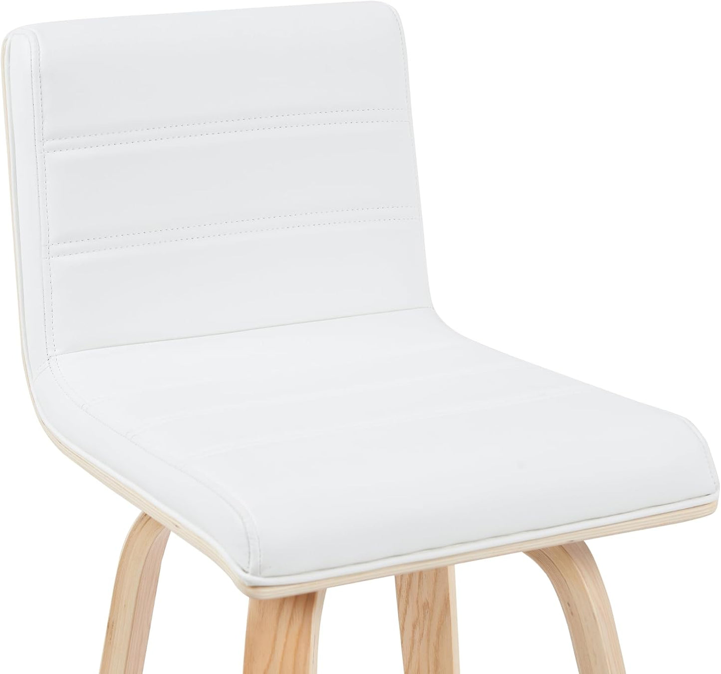 Armen Living Vienna Modern Swivel 26" Counter Height Barstool with White Faux Leather and Patterned Oak Wood Finish
