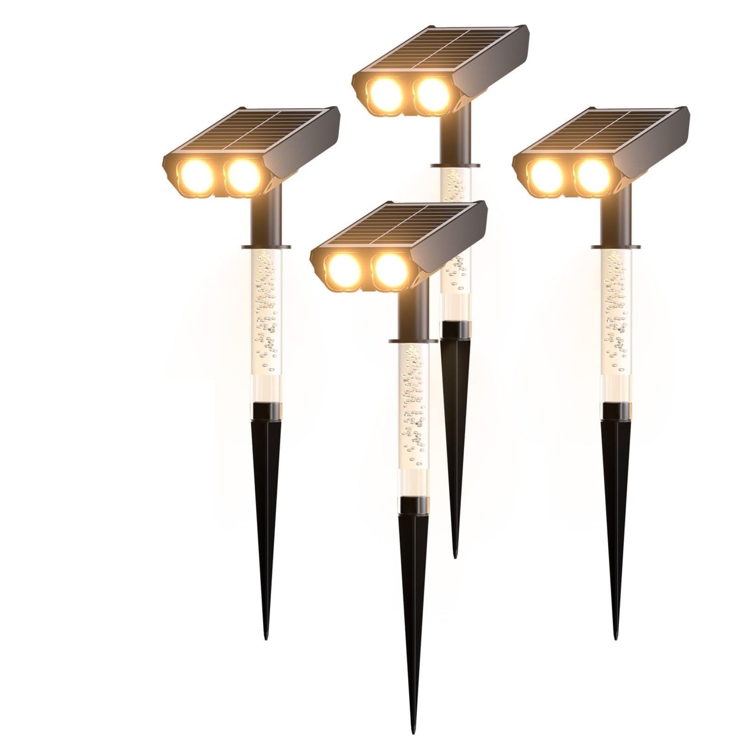 Solar Lights Outdoor Waterproof: 2 In 1 Solar Spot Lights With 2 Lighting Modes & Pc Light Guide Column For Tree Garden Yard Pathway | Warm Yellow 3000K Landscape Lights | Ip65 Waterproof | 4 Pack