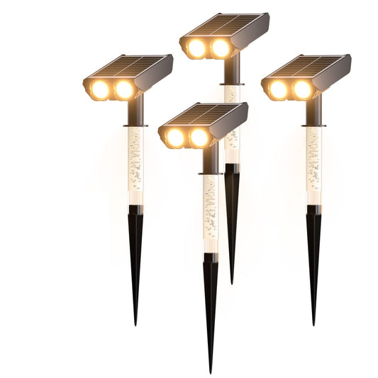 Solar Lights Outdoor Waterproof: 2 In 1 Solar Spot Lights With 2 Lighting Modes & Pc Light Guide Column For Tree Garden Yard Pathway | Warm Yellow 3000K Landscape Lights | Ip65 Waterproof | 4 Pack