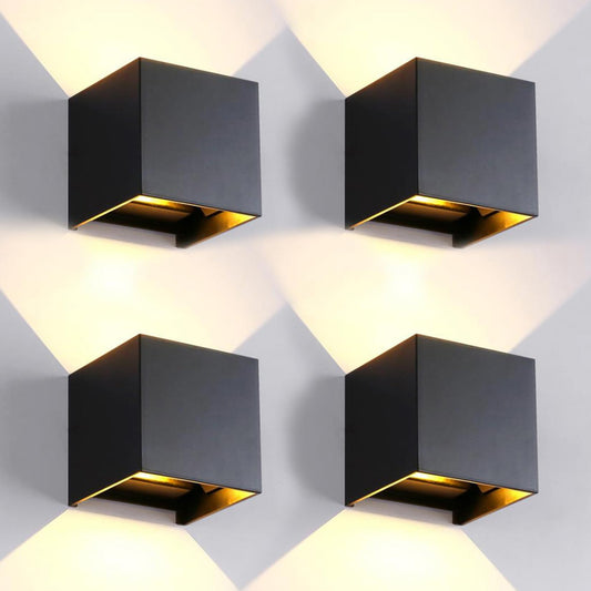 4 Pack Led Outdoor Wall Lights Exterior/Interior 3 Colors Adjustable 15W Wall Light Fixture Ip65 Waterproof Porch Exterior Wall Sconce Modern Outdoor Lighting Square Aluminum Black Up And Down Lights