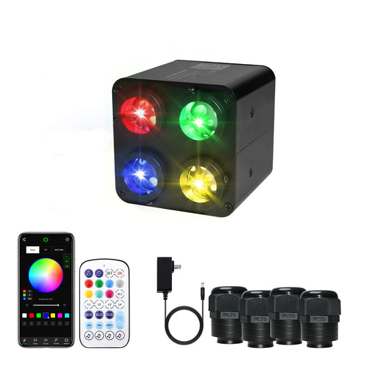 Azimom 4Color 36W Twinkle Fiber Optic Starlight Box  4Port Light Source Sound Activated Remote App Control For Home Indoor Ceiling Car Headliner Star Lighting Decoration